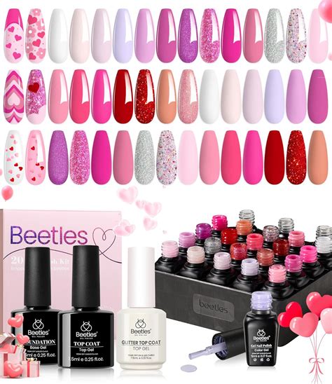 Amazon Beetles Pink Gel Polish Set 20 Colors Hot Pink Alluring Sweetie Collection Nude