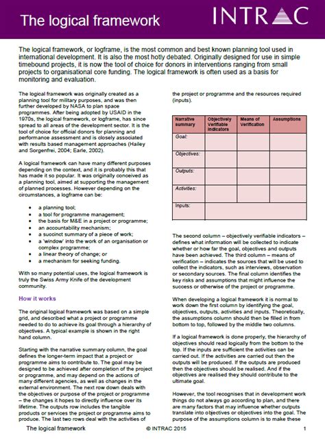 The Logical Framework Monitoring And Evaluation Planning Series 12