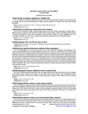 Fillable Online Legislature Mi Act 116 Of 1954 NOTICES OF ELECTION