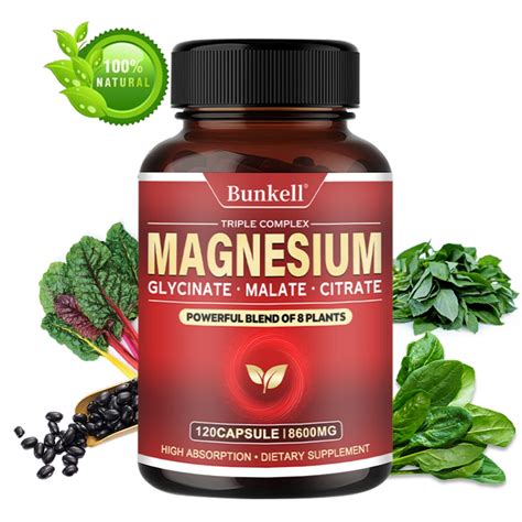 Bunkell Magnesium Triple Complex Magnesium Glycinate Malate And Citrate Plus Spinach Swiss