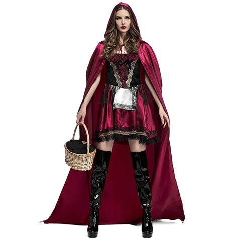 Deluxe Gothic Red Riding Hood Costume With Luxury Long Cape Dark Fairy