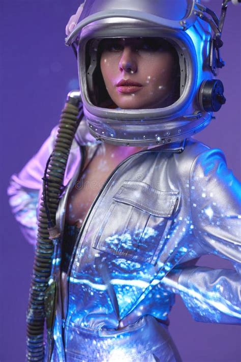 Nude Cosmic Woman In Silver Suit And Helmet Stock Image Image Of Nude Open