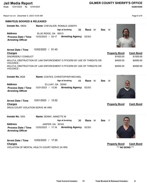 Gilmer County Sheriffs Office Arrest Report 11/26 - 12/4/2023