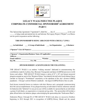 Fillable Online Sponsorship Agreement Form Definition