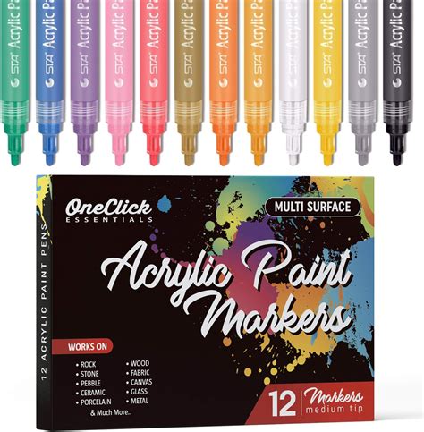 OneClick Essentials Set Of 12 Acrylic Paint Pens For Rock Painting