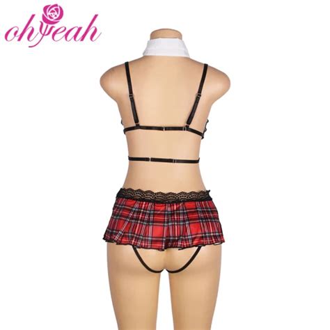 Sexy Red Plaid College Style Cosplay Suit Pieces Bra And Panties Lingerie Underwear Set Sexy