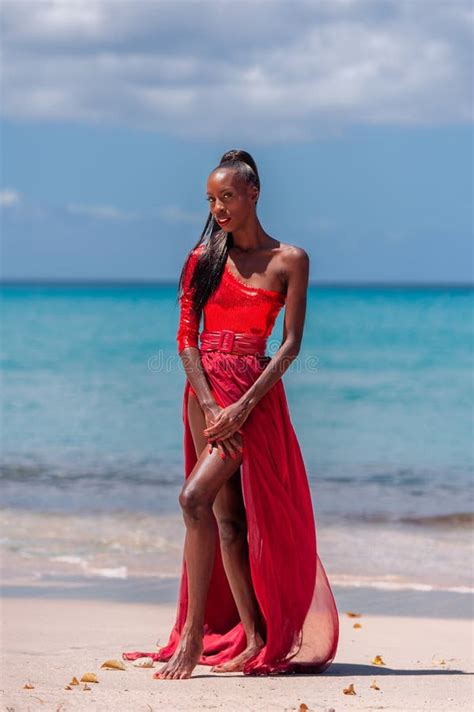 Femme En Bikini Rouge Et Habillée Sur Une Plage Tropicale Plage Tropicale éloignée De La