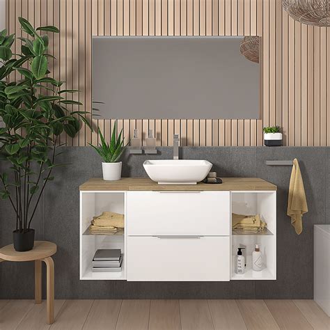 Sonix Mm White Wall Hung Unit With Mm Solid Oak Worktop