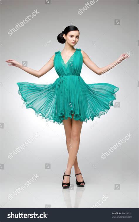 Elegant Brunette Green Dress Posing Studio Stock Photo Shutterstock