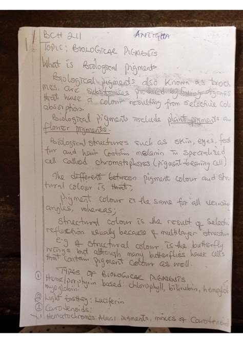 Lecture note: BCM211( Biological Pigments) - General biochemistry - Studocu
