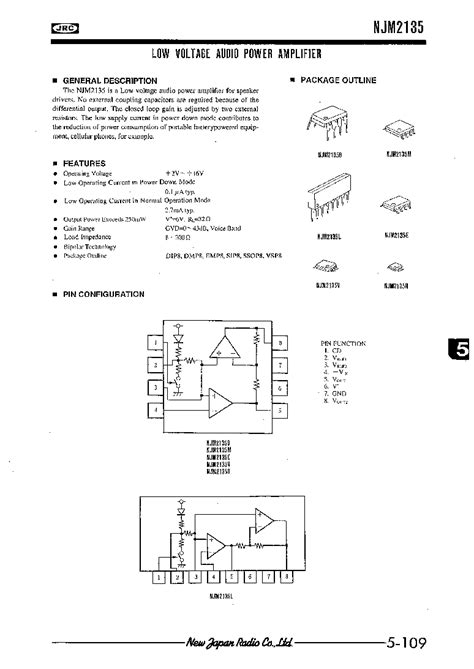 NJM2135L Datasheet 1 5 Pages NJRC LOW VOLTAGE AUDIO POWER AMPLIFIER