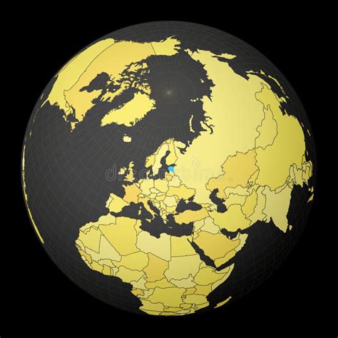 Estonia On Dark Globe With Yellow World Map Stock Vector