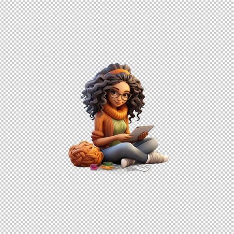 Mulher latina de tricô D estilo de desenho animado fundo transparente é PSD Premium