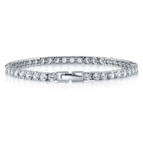 Tennis Bracelet With 4mm Round Cubic Zirconia CZ In Sterling Silver