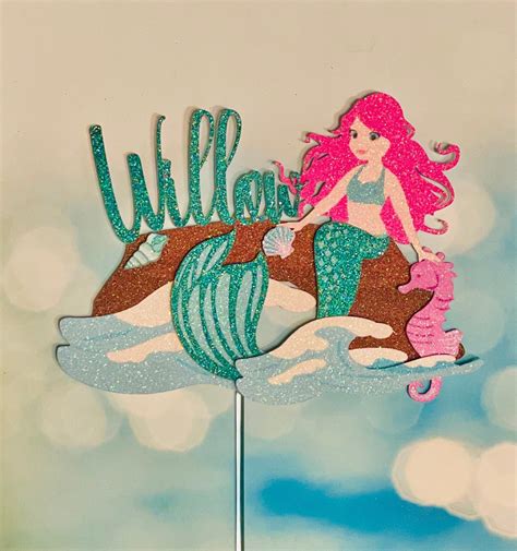 Mermaid Cake Topper Mermaid With Name Topper Mermaid Cake Etsy