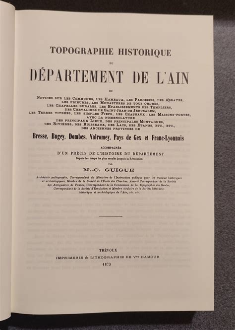 Guigue Marie Claude Topographie Historique Du D Partement De L Ain