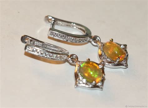 Огненный опал серьги серебро - 69 фото