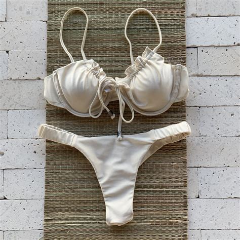 Biquini Meia Taça Amarração no Decote Nude Dondoca Moda Feminina