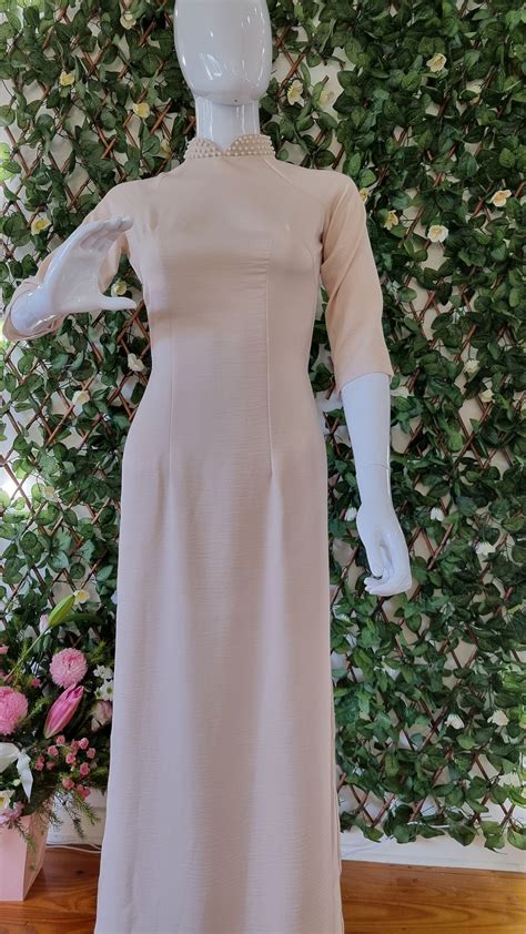 Beautiful Nude Ao Dai With Beads Ao Dai For Bridesmaids Etsy Australia