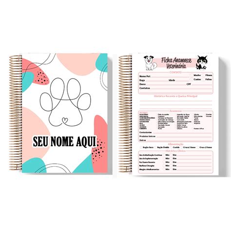 Caderno Ficha Anamnese Veterinaria Capa Dura Folhas A X Cm