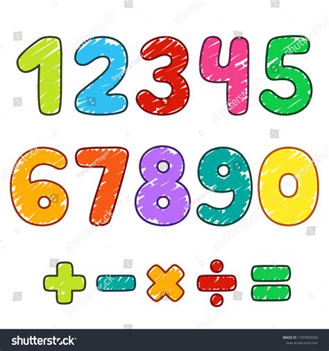 numbers mathematical signs pencil crayon childrens stock vector