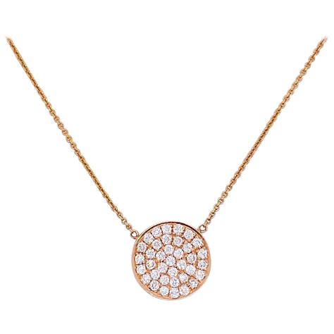 Diamond Disc Necklace 14 Karat White Gold Round Pave Diamond Disc Pendant For Sale At 1stdibs