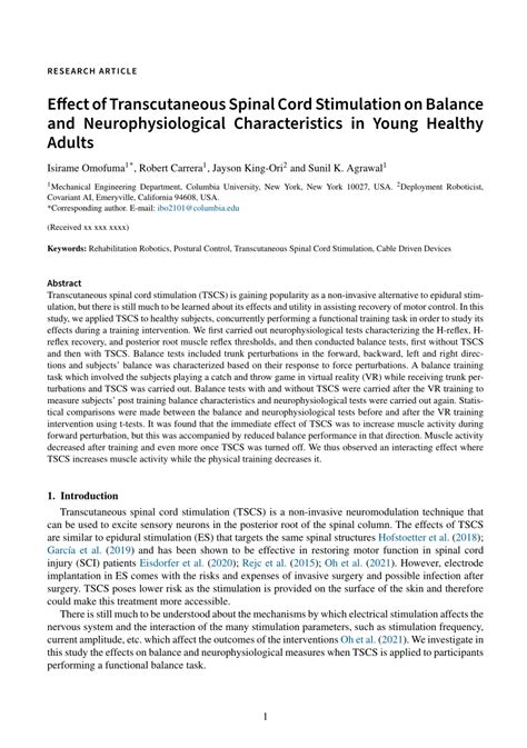 Pdf Effect Of Transcutaneous Spinal Cord Stimulation On Balance And