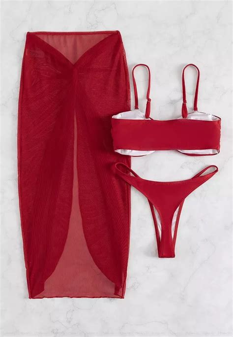 Buy Its Me 3PCS Sexy Mesh Solid Color Bikini Swimsuit 2025 Online