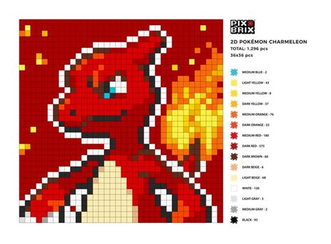 Pokémon Charmeleon 2D Pix Brix Pixel Art Pixel art Pokemon cross