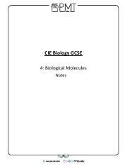 Summary Notes Topic 4 Biological Molecules CIE Biology IGCSE Pdf