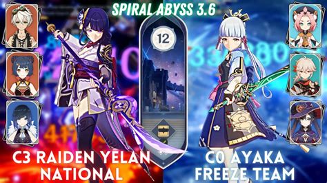 NEW SPIRAL ABYSS 3 6 C3 Raiden National C0 Ayaka Freeze Floor 12