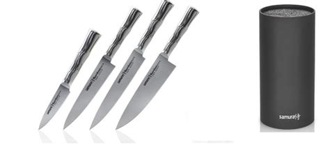 НАБОР ИЗ 4-Х КУХОННЫХ НОЖЕЙ SAMURA BAMBOO и подставки из пластика ...