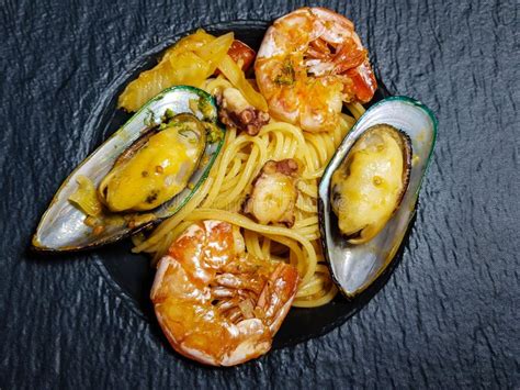 Italian seafood pasta stock photo. Image of food, culinary - 267056350