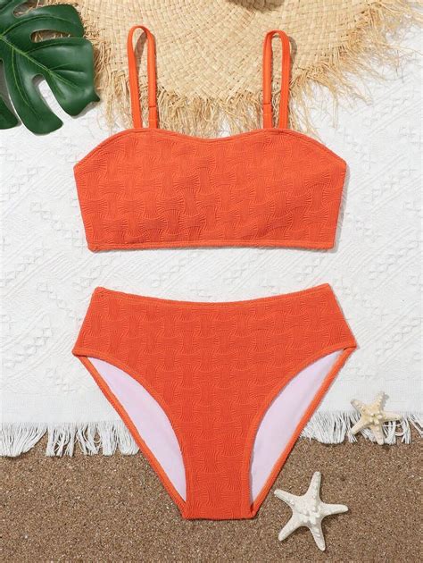 Teenage Girls Ribbed Texture Thin Strap Bikini Set SHEIN UK