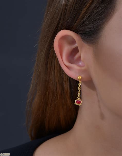 24k 995 Pure Gold Earrings With Red Color Stones And Cz For Women 1 1 Ger V00627 In 6600 Grams