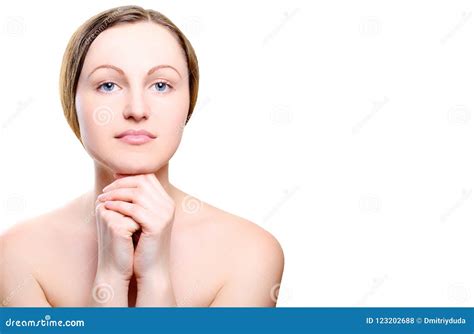 Portrait Of Girl With Nude Make Up With Hands On Chin Stock Photo Image Of Medicine Female