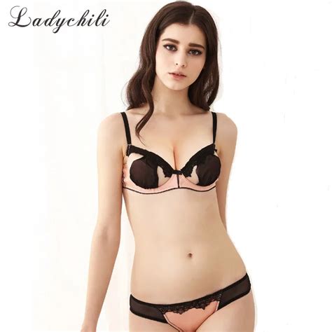 Plus Size Women Intimates Super Sexy Bra Set Lace Mesh Hollow Out Sexy Lingerie Set Ultra Tin