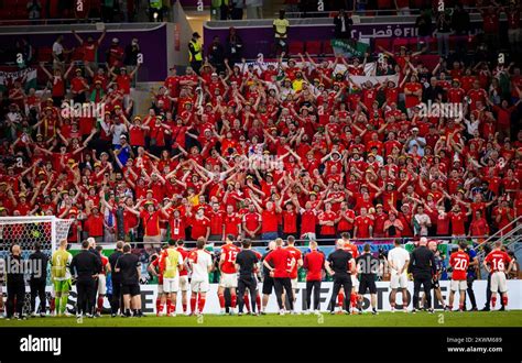 Doha Qatar 29th Nov 2022 Welsh Fans Celebrate Their Team Despite