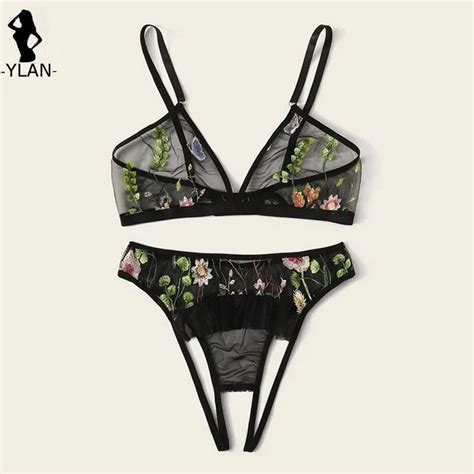 Billionm Crotchless Lingerie Bra Set Transparent Adjustable Bras Open Crotch Thong Mesh