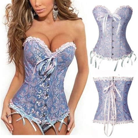 Women Lace Up Boned Bustier Corset Overbust Burlesque Top Lingerie Waist Cincher Ebay