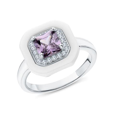 Серебряное кольцо с фианитами и керамикой SUNLIGHT S20485-K9W-01: белое ...