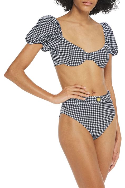 CAROLINE CONSTAS Patia hoch sitzendes Bikini Höschen mit Gingham Karo