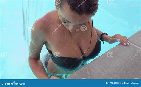 Bikini Girl In Swimming Pool Waterfall Stock Video Video Of Resort Relax