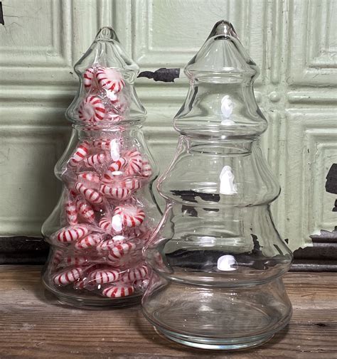 Anchor Hocking Tree Candy Jar Glass Christmas Tree Jar Apothecary Jar Vintage Home Decor