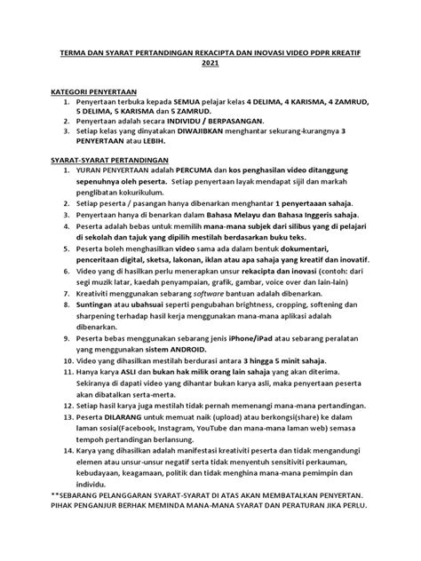 Terma Dan Syarat Pertandingan Reka Cipta Dan Inovasi Video Kreatif Pdf