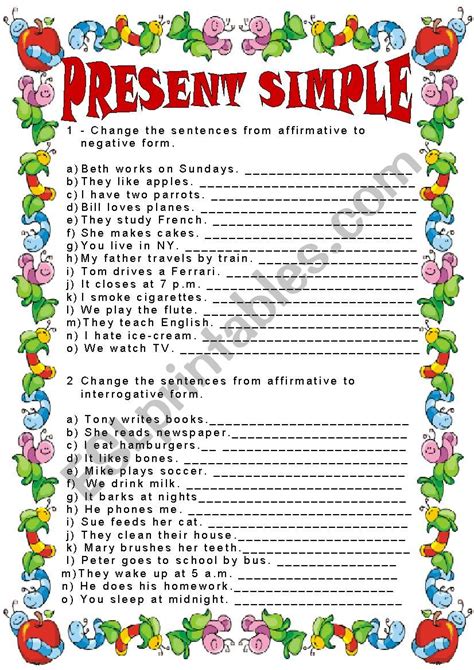 PRESENT SIMPLE NEGATIVE AND INTERROGATIVE FORMS EDITABLE ESL