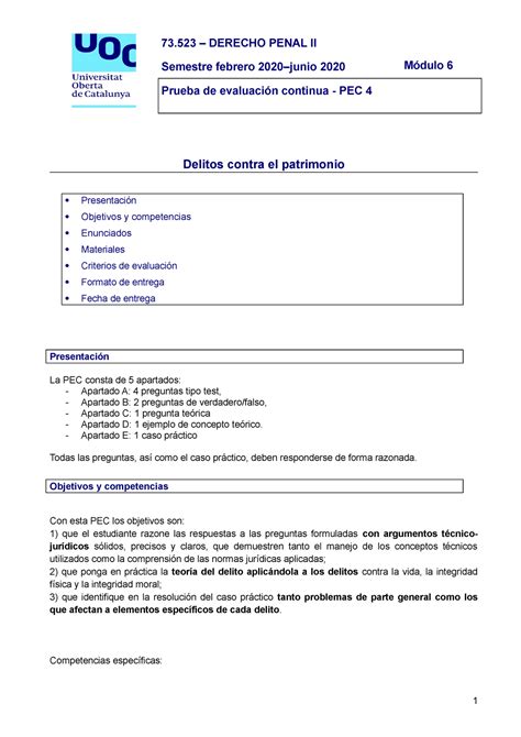 Pec Derecho Penal Derecho Penal Ii Semestre Febrero