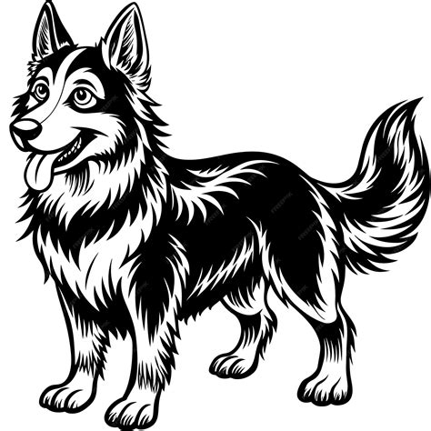 A black and white drawing of a dog with a black and white fur | Premium