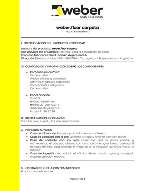 Ficha De Seguridad Weber Floor Carpeta