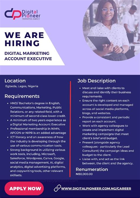 JOB ADVERT Digital Marketing Executive Jobs Vacancies Nigeria